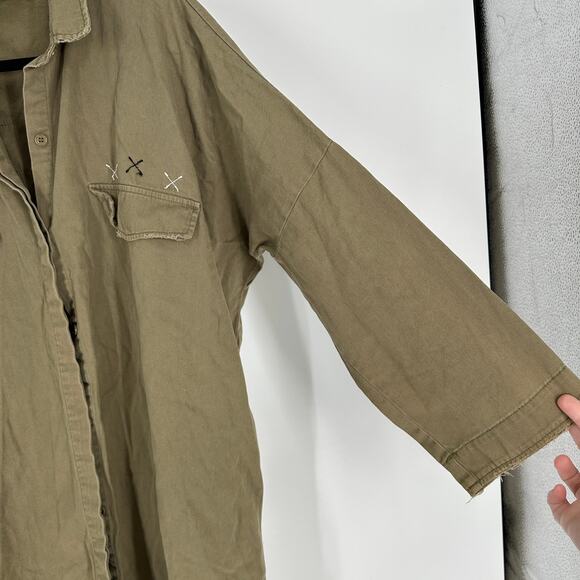 Zara Basic Cotton Army Green Long Sleeve Button Front Shirt Dress Womens Large - Picture 8 of 11